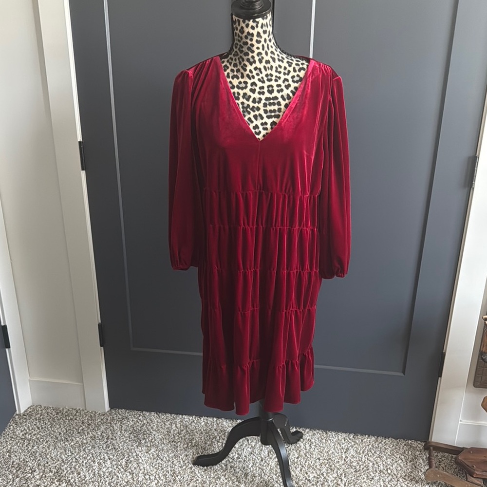 DKNYC Red Long Sleeve V-Neck Sundress for Night Out